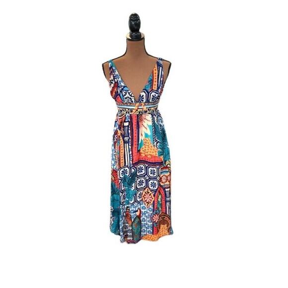 FARM Rio Dresses & Skirts - Farm Rio Sleeveless Forest Tiles V-Neck Midi Dress – Size XS